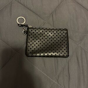 MZ Wallace Black Leather Perforated Heart Key Pouch